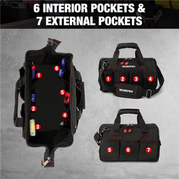 14-inch Tool Bag, Multi-pocket Tool Organizer with Adjustable Shoulder - Picture 6 of 8